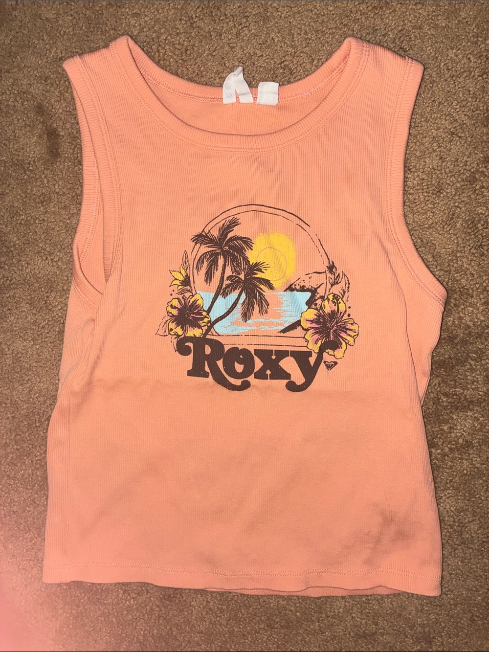 Roxy Peach Graphic Tropical Tank Top